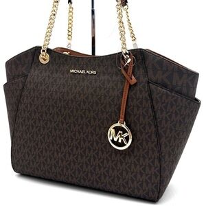 Michael Kors Large Jet Set Travel Chain Shoulder Bag & Continental Wallet Brown